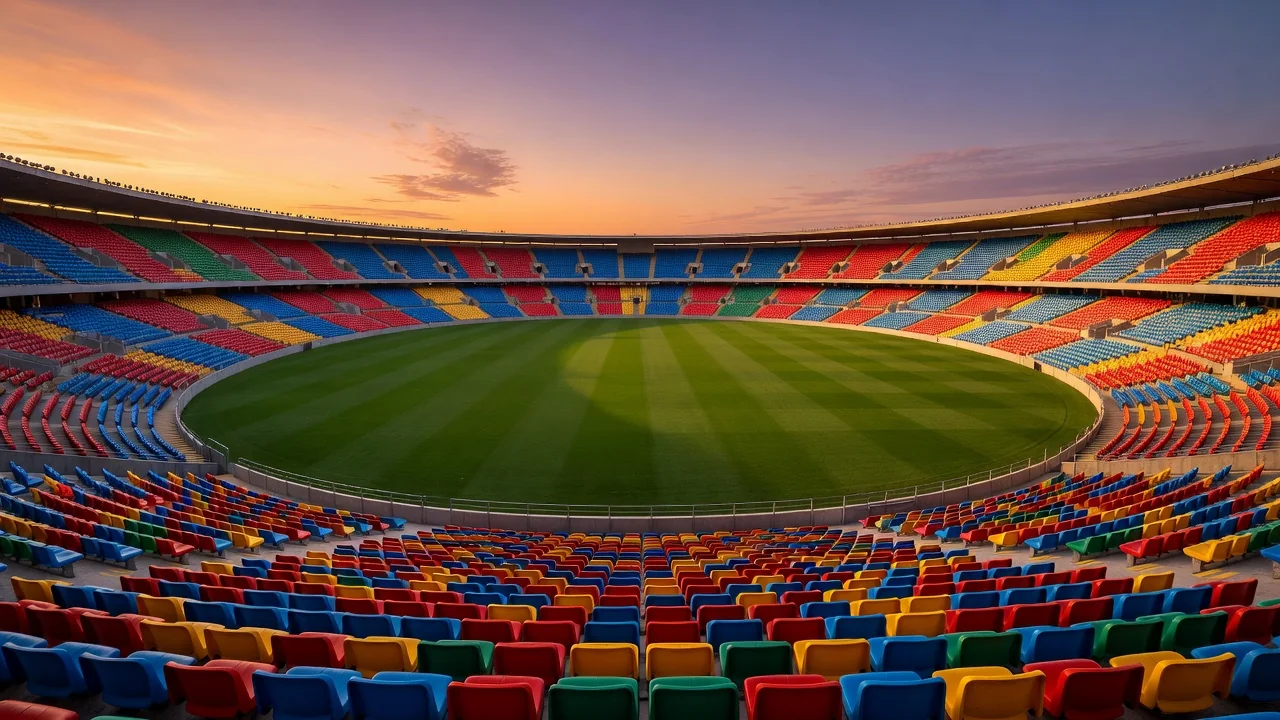 Gün batımında sakin ve boş stadyum tribünleri